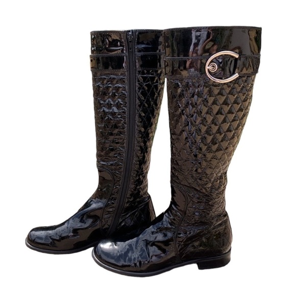 STUART WEITZMAN Black Patent Knee High  Quilted Riding Boots Size 8 - Picture 3 of 10